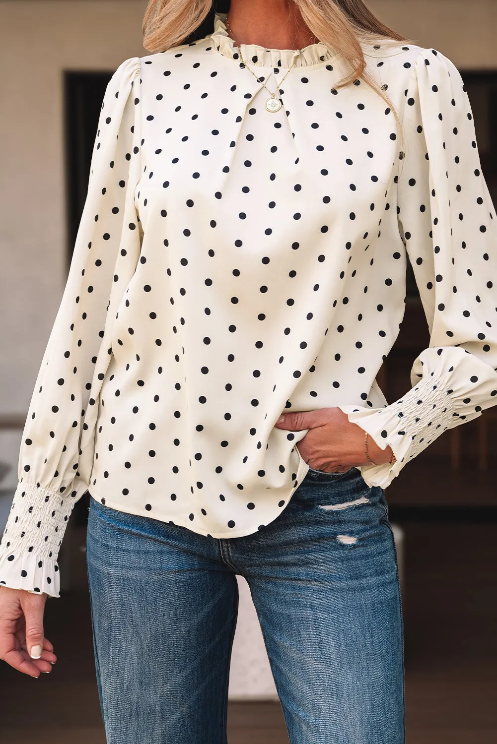 Threaded Pear Catalina Polka Dot Lantern Sleeve Blouse sold by Zulily product image thumbnail 4