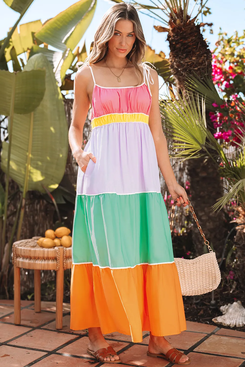 Threaded Pear Cassandra Colorblock Self-tie High Waist Maxi Dress sold by Zulily