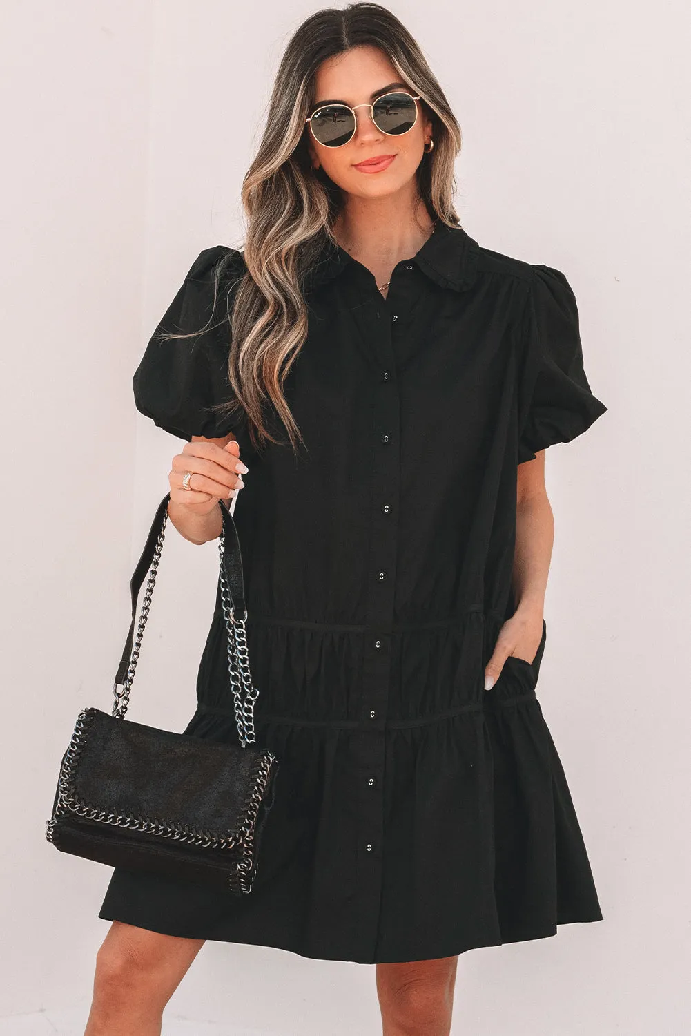 Threaded Pear Cassidy Button Down Puff Sleeve Ruffle Hem Dress sold by Zulily product image thumbnail 3
