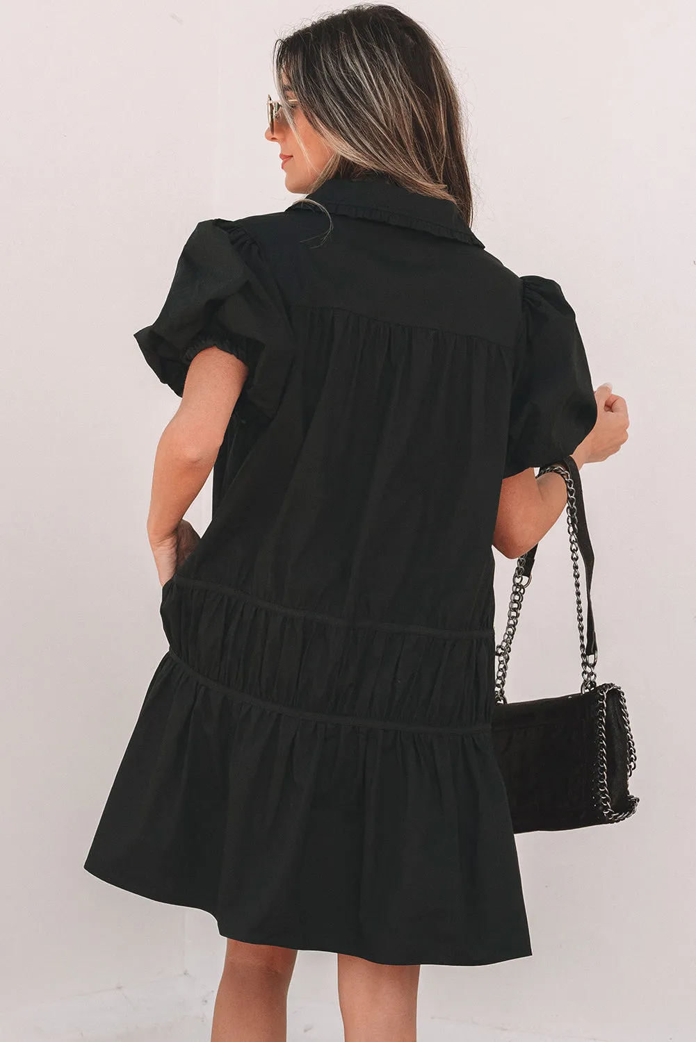 Threaded Pear Cassidy Button Down Puff Sleeve Ruffle Hem Dress sold by Zulily product image thumbnail 2