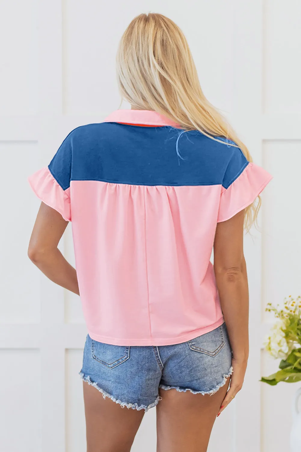 Threaded Pear Carolina Half Buttoned Ruffled Short Sleeve Top sold by Zulily product image thumbnail 2