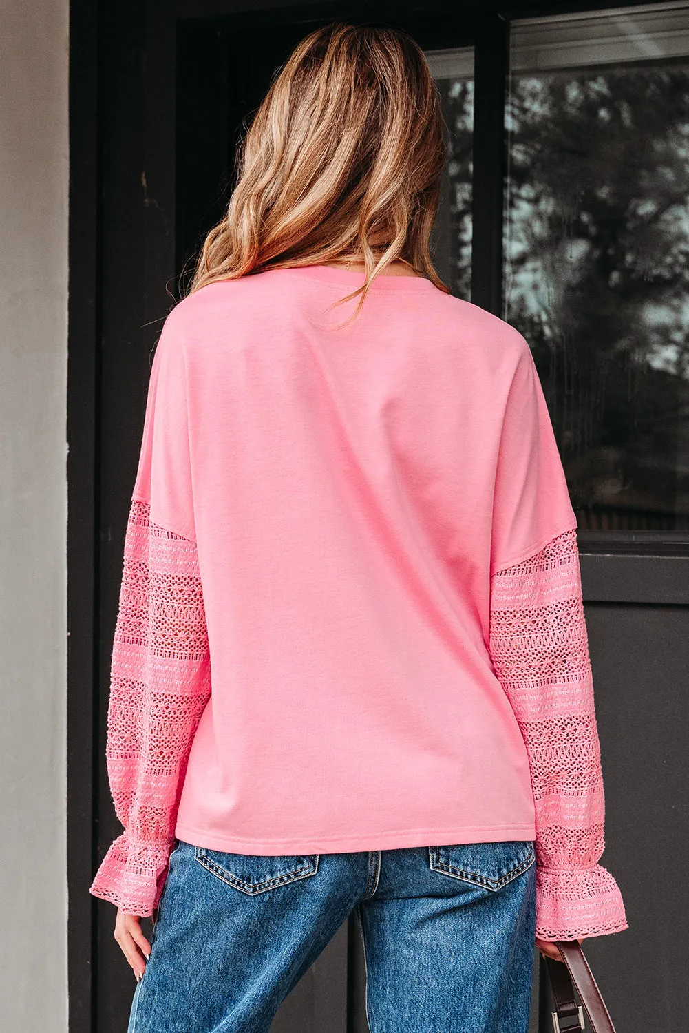 Threaded Pear Brielle Lace Ruffled Sleeve Patchwork Loose Sweatshirt sold by Zulily product image thumbnail 2