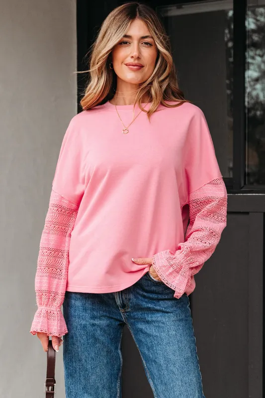 Threaded Pear Brielle Lace Ruffled Sleeve Patchwork Loose Sweatshirt made by Threaded Pear