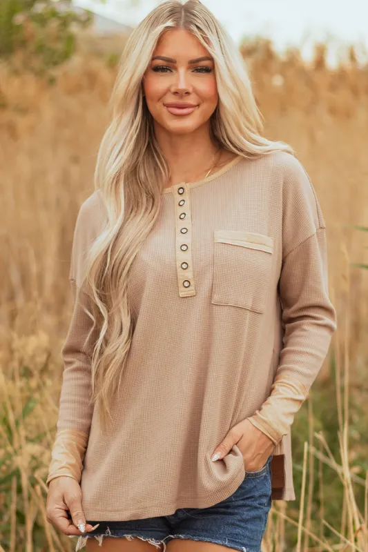 Threaded Pear Blake Waffle Textured Tunic Henley Top with Slits made by Threaded Pear