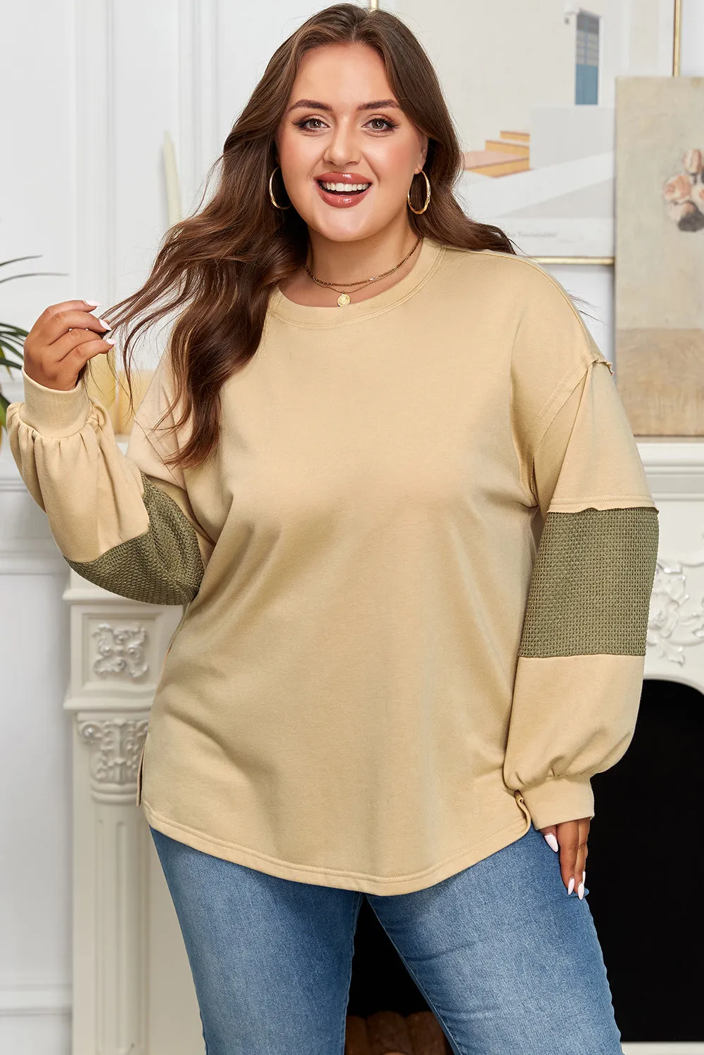 Threaded Pear Bethany Patchwork Drop Shoulder PLUS Pullover sold by Zulily product image thumbnail 4