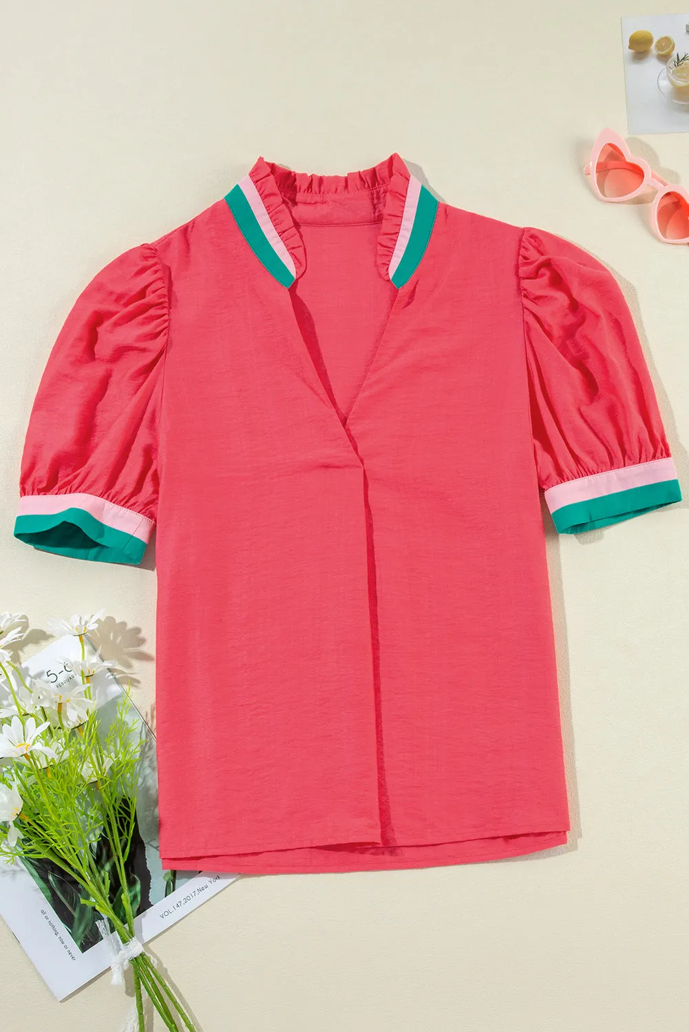 Threaded Pear Becky V Neck Short Sleeve Blouse sold by Zulily