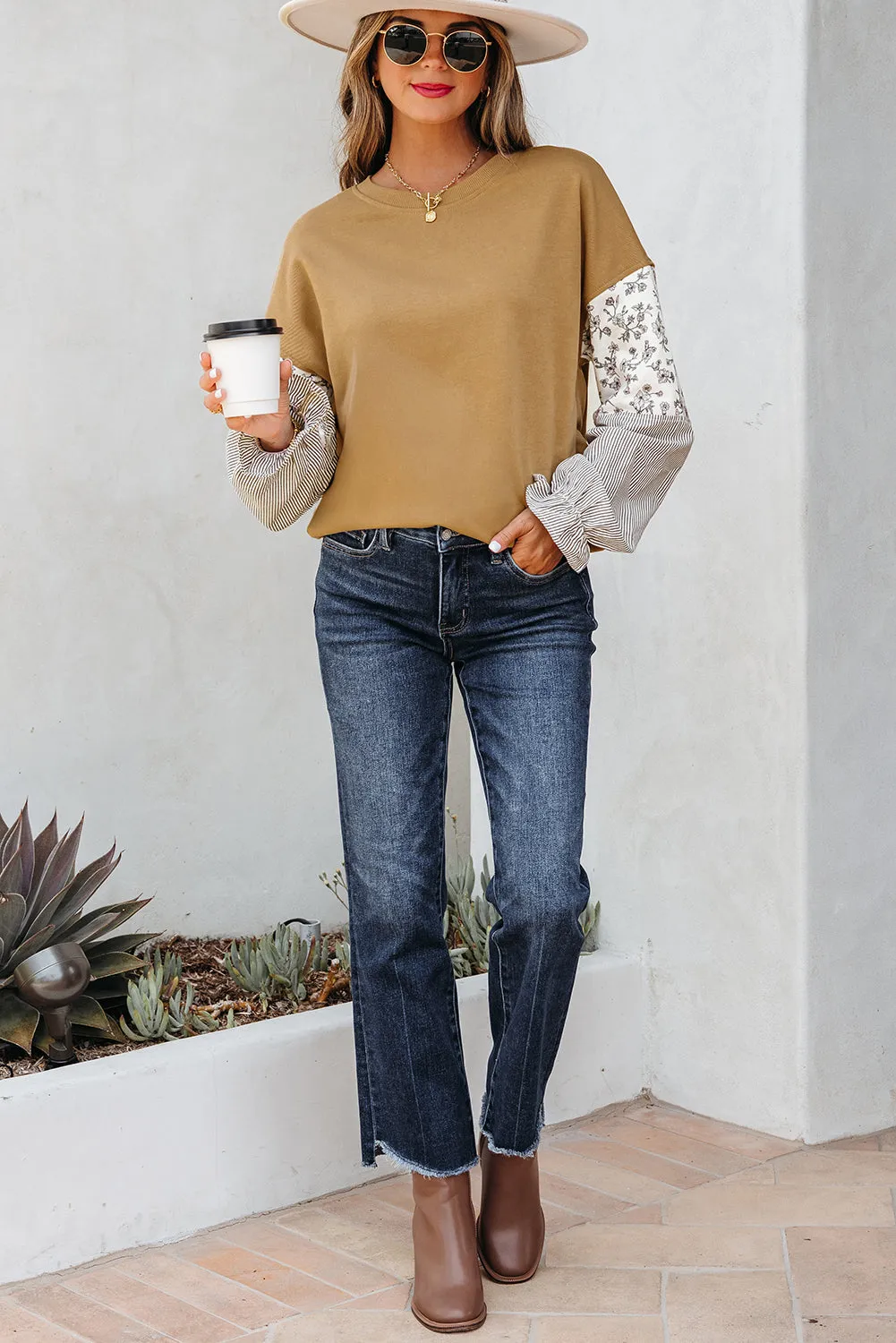 Threaded Pear Beazita Patchwork Ruffled Sleeve Sweatshirt sold by Zulily product image thumbnail 5