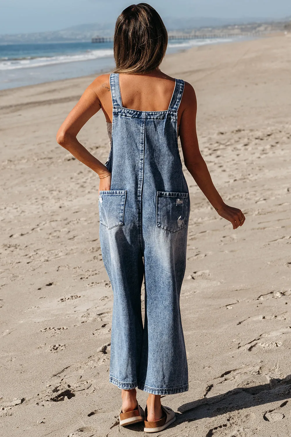 Threaded Pear Baylor Distressed Bib Pocket Wide Leg Denim Overall sold by Zulily product image thumbnail 3