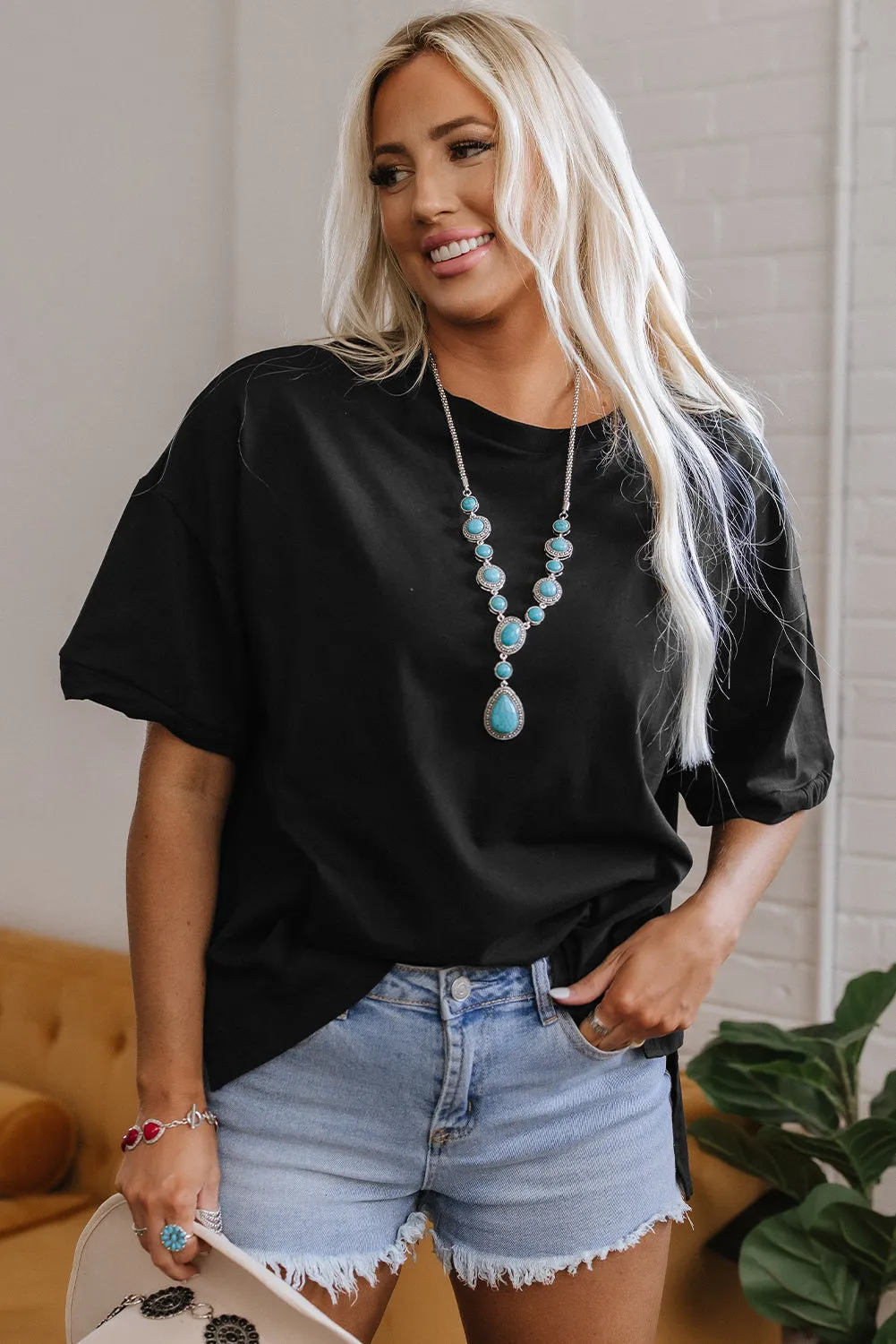 Threaded Pear Ayra Loose Half Sleeve Hi Low Hem Top sold by Zulily product image thumbnail 4