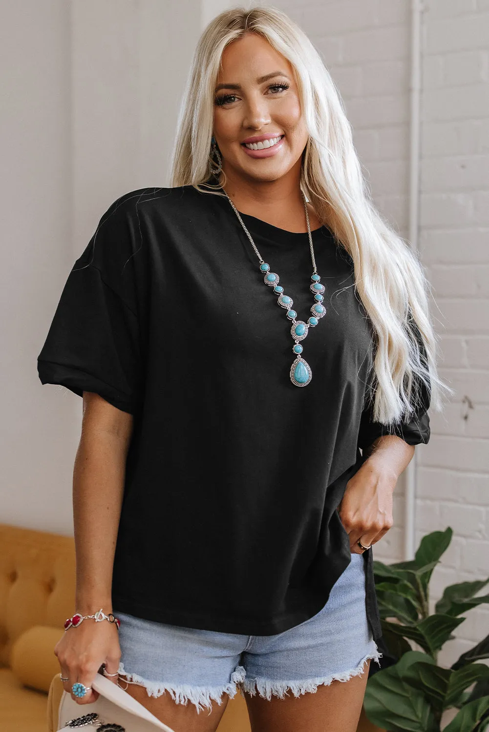 Threaded Pear Ayra Loose Half Sleeve Hi Low Hem Top sold by Zulily product image thumbnail 3