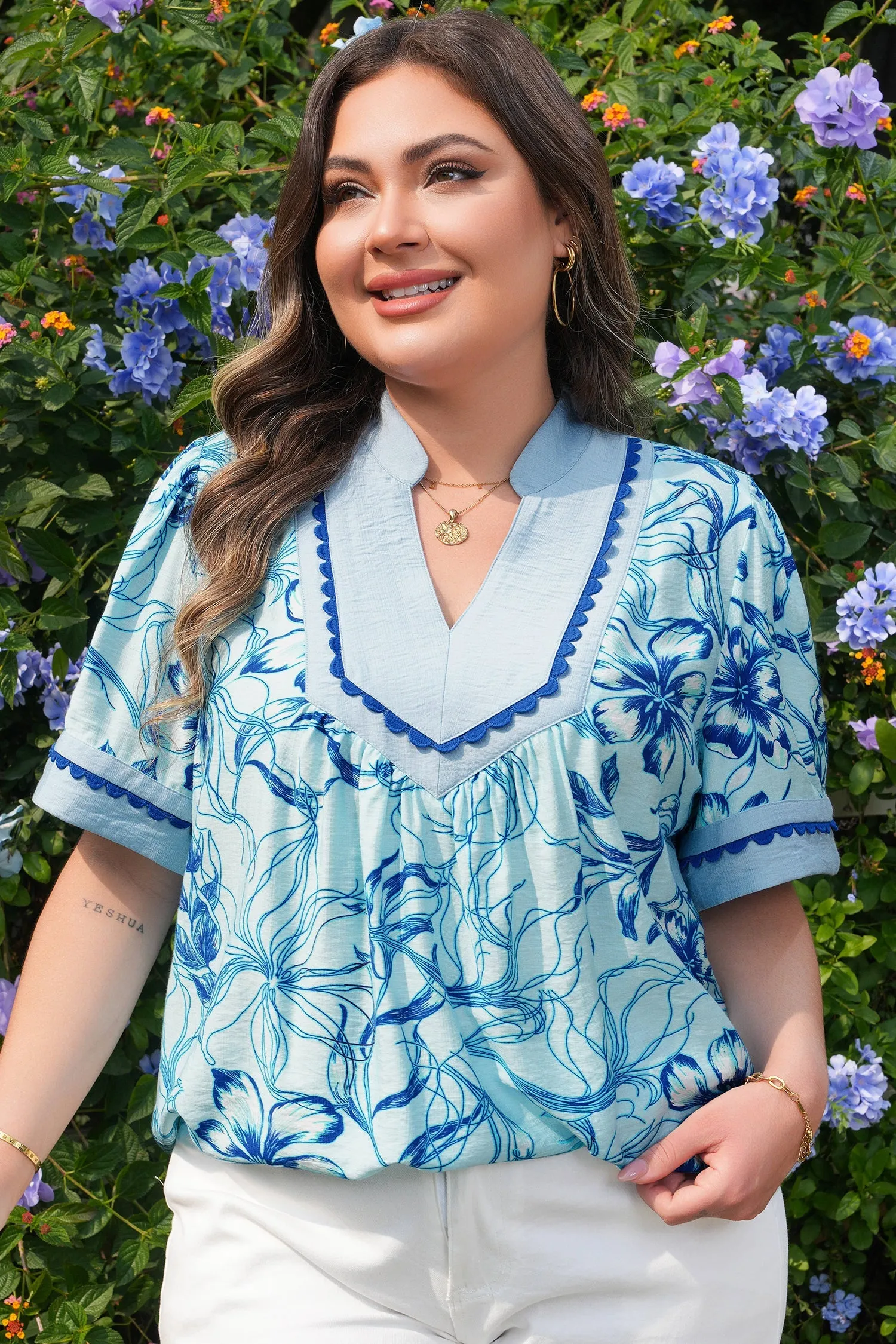 Threaded Pear Aylin Floral Short Sleeve PLUS Blouse sold by Zulily product image thumbnail 3