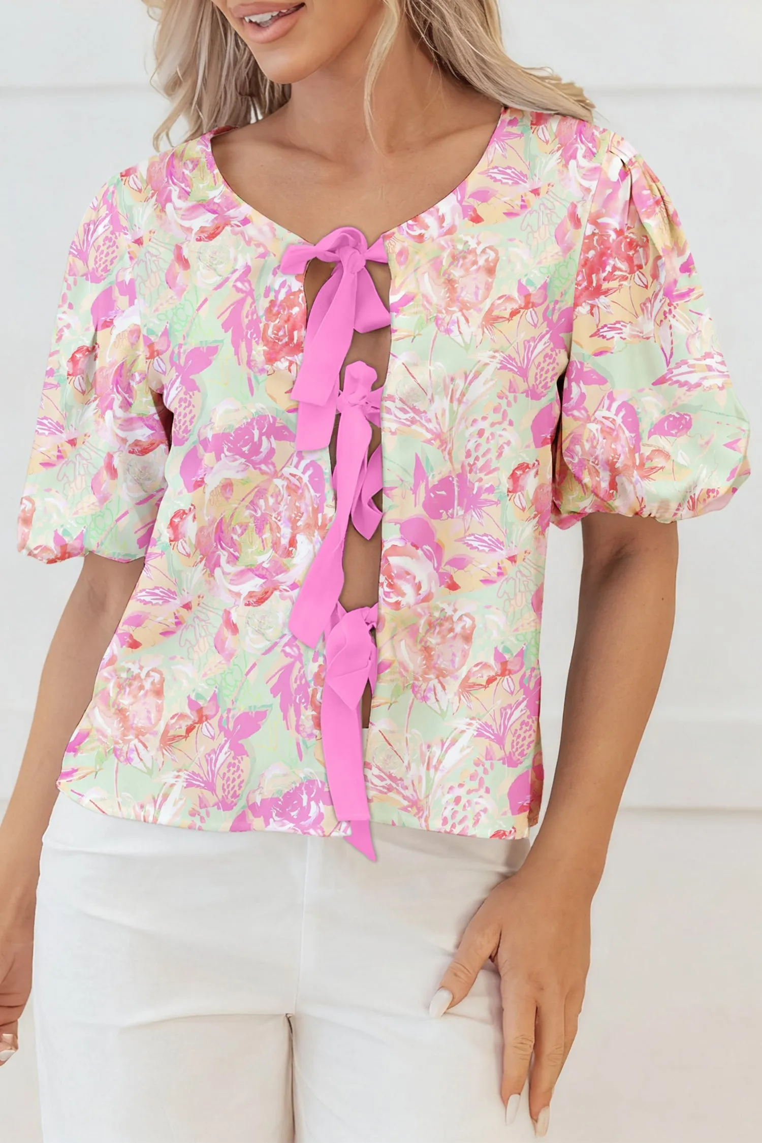 Threaded Pear Ayla Short Puff Sleeve Blouse sold by Zulily product image thumbnail 3