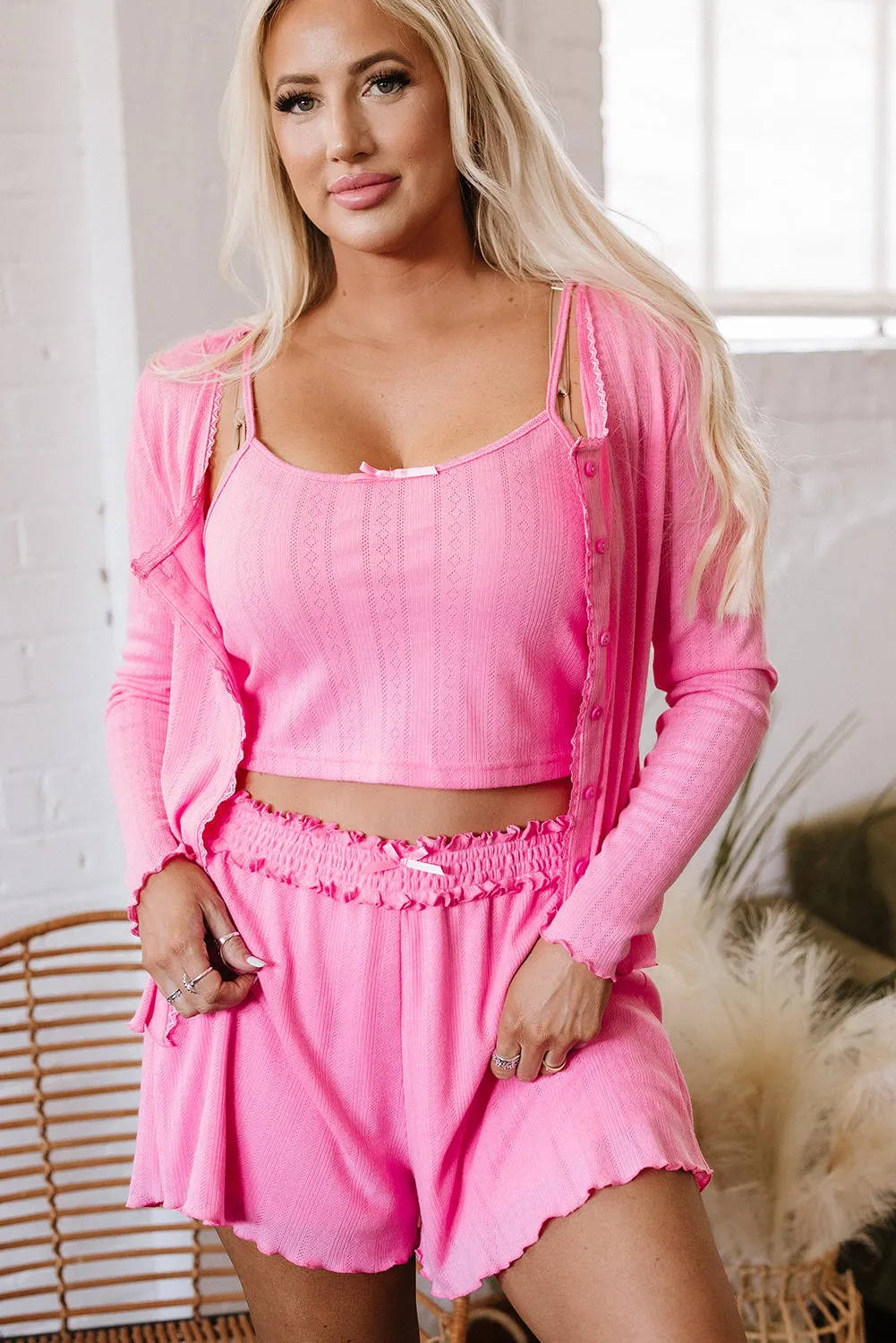 Threaded Pear Ayla Cropped Cami Shorts and Cardigan Lounge Set sold by Zulily