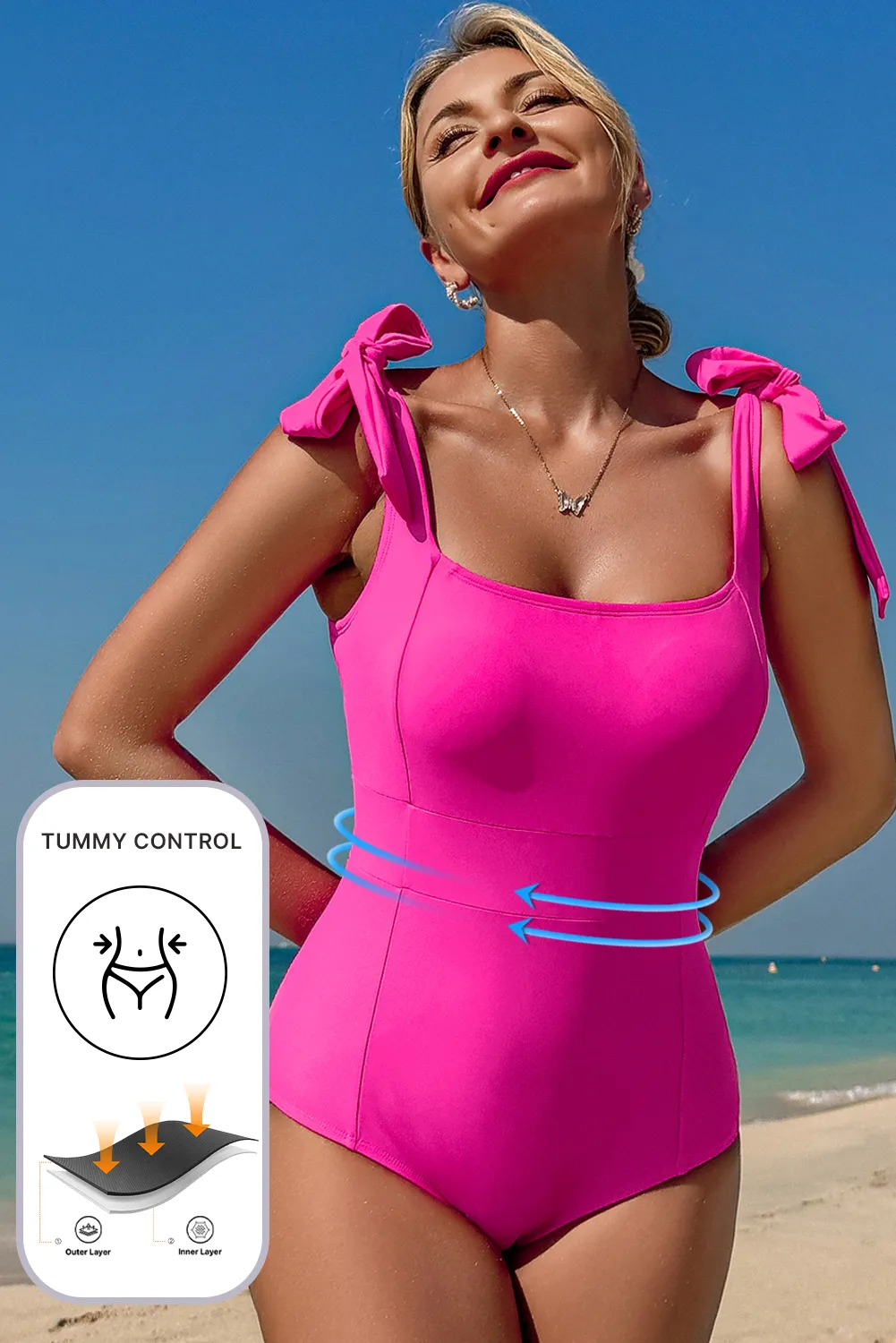 Threaded Pear Astrid Square Neck Knotted Shoulder Open Back Swimsuit sold by Zulily product image thumbnail 3