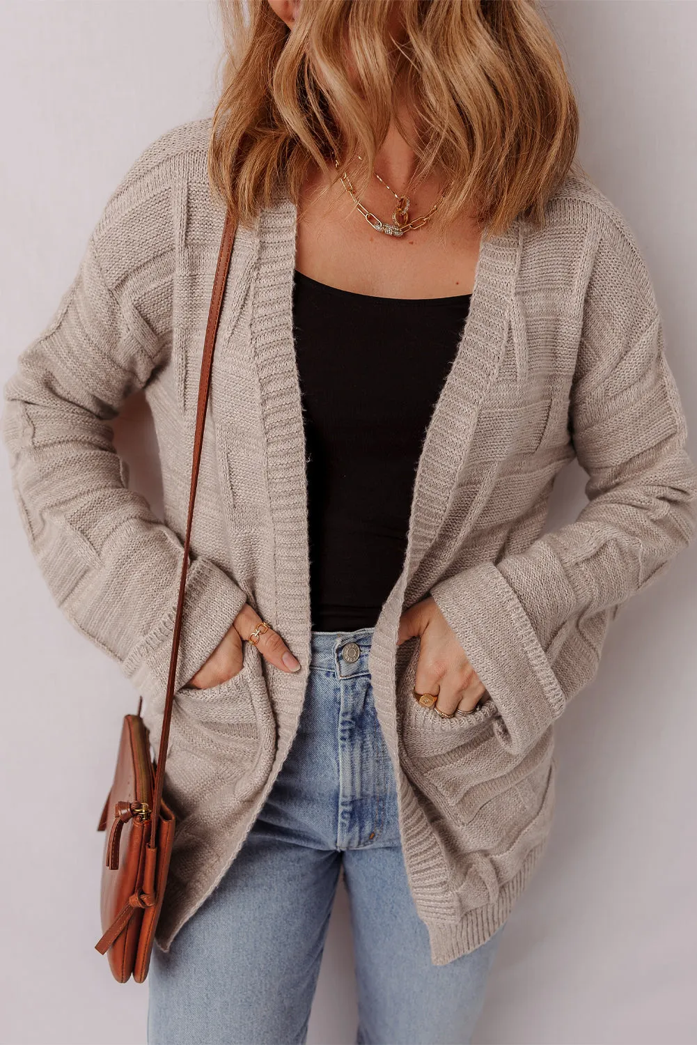 Threaded Pear Athena Knit Open Front Chic Cardigan with Pockets sold by Zulily product image thumbnail 5