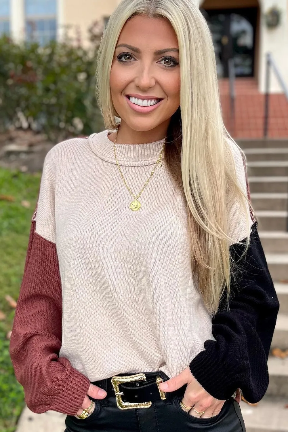 Threaded Pear Aspen Bishop Sleeve Ribbed Trim Sweater sold by Zulily product image thumbnail 2