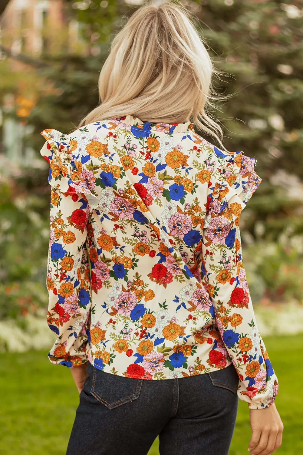 Threaded Pear Apricot Ruffled Shoulder Long Sleeve Floral Blouse sold by Zulily product image thumbnail 2