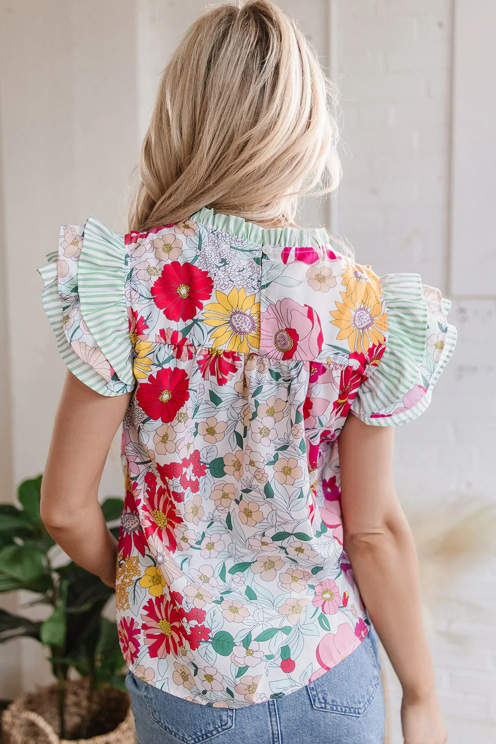 Threaded Pear Anne Floral Ruffle Trim Short Sleeve Blouse sold by Zulily product image thumbnail 2