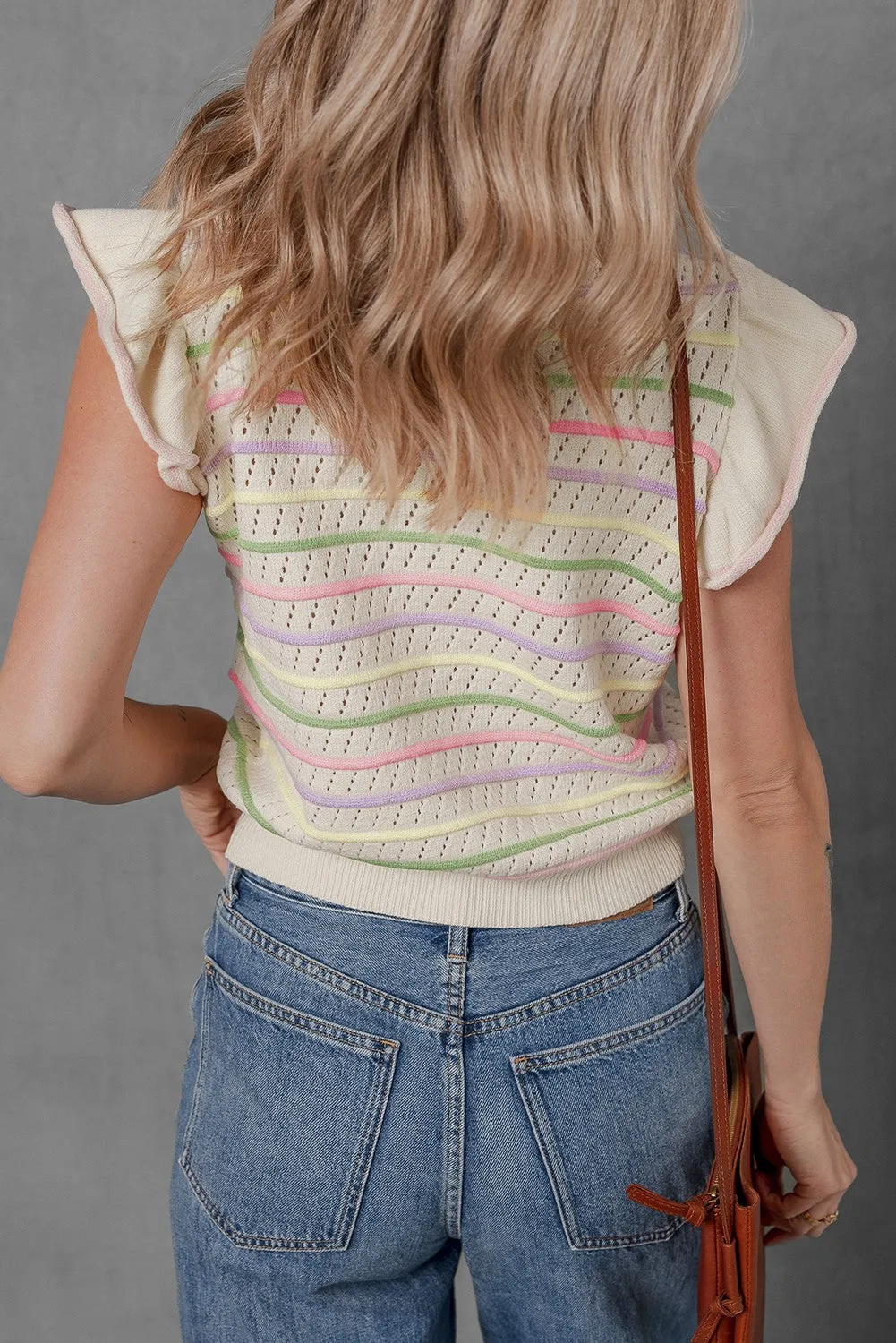 Threaded Pear Annalise Striped Eyelet Ruffled Sleeve Sweater sold by Zulily product image thumbnail 2