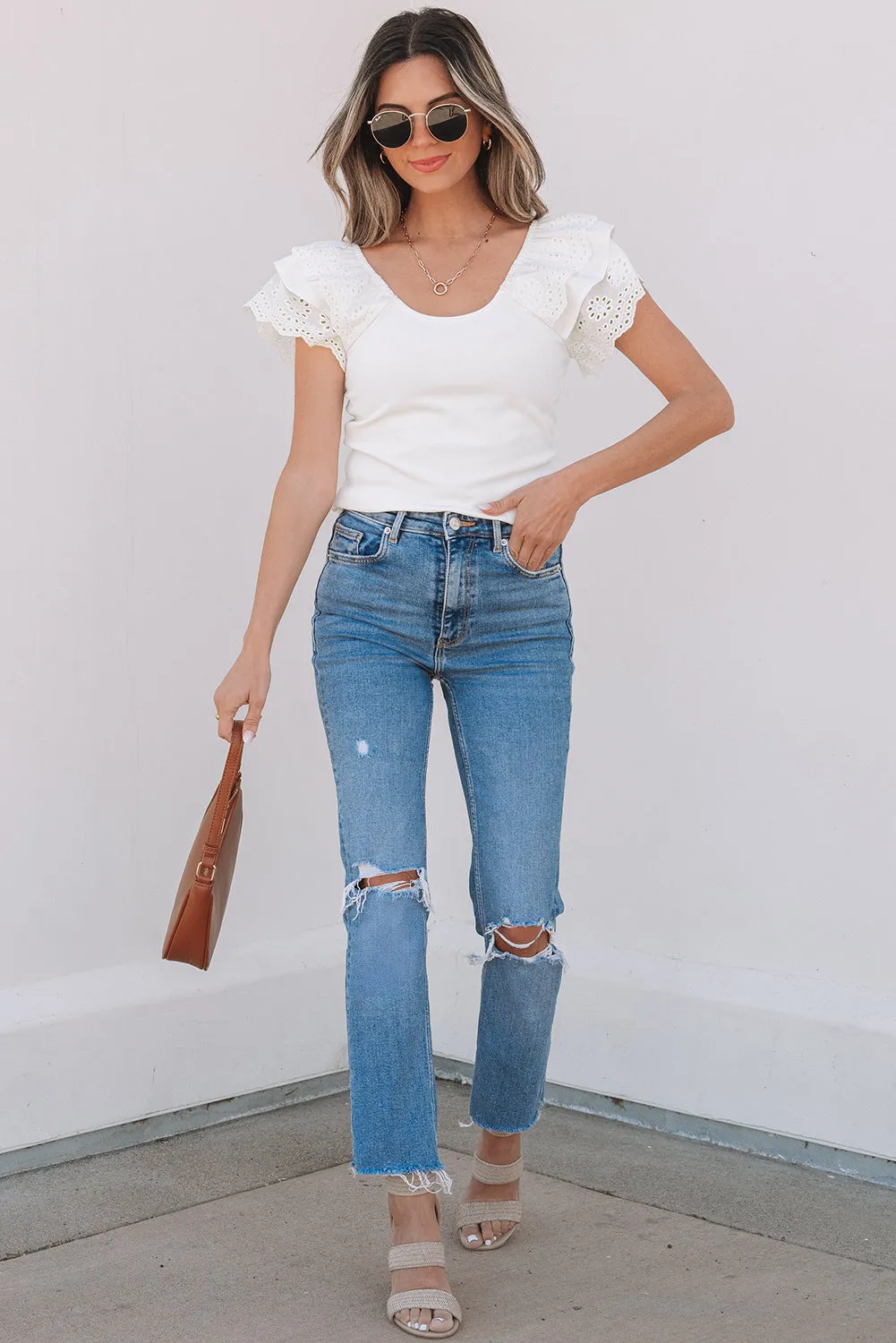 Threaded Pear Andi Eyelet Ruffle Sleeve Slim Fitted Top sold by Zulily product image thumbnail 5