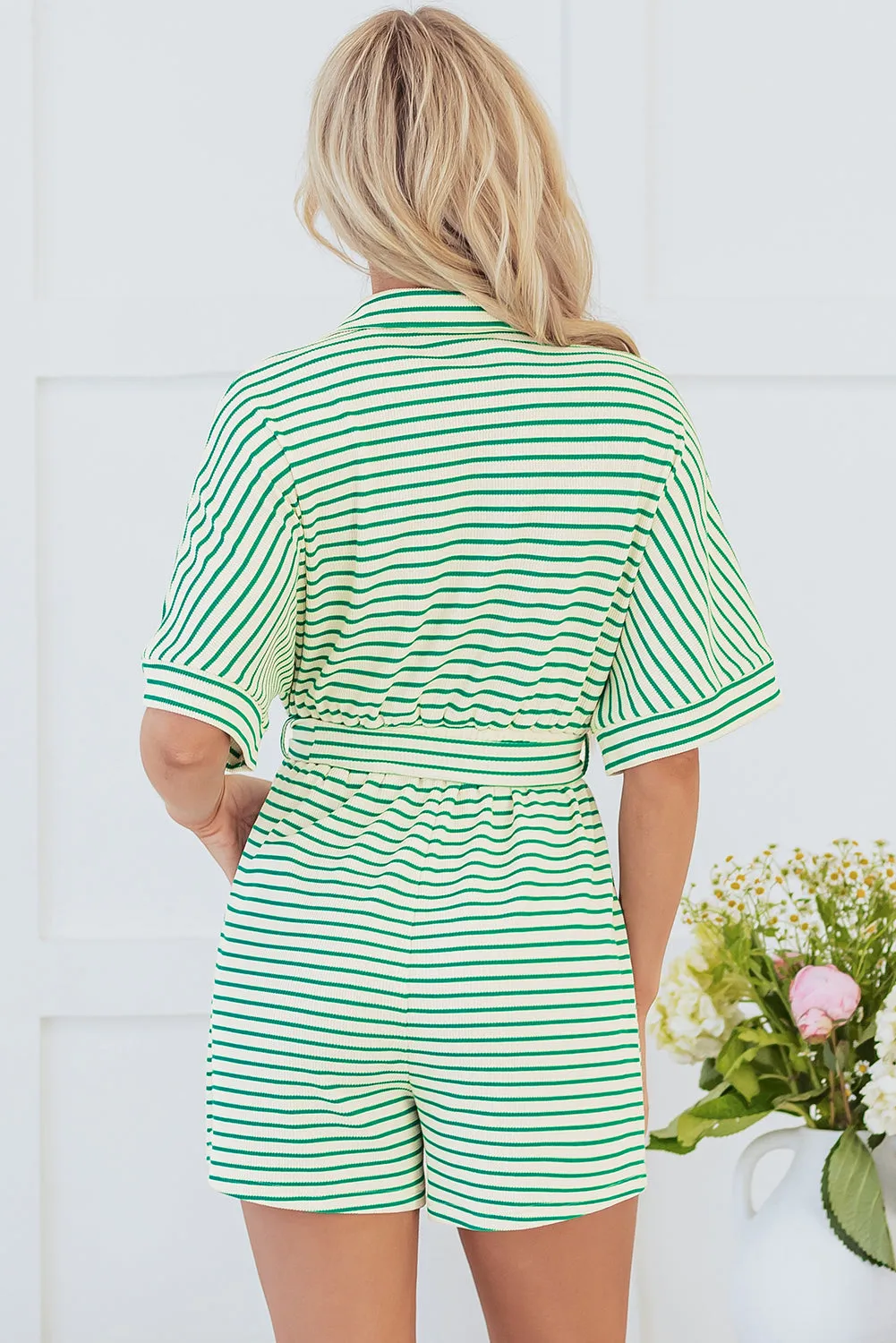 Threaded Pear Annabelle Stripe Buttoned & Tie Romper sold by Zulily product image thumbnail 2