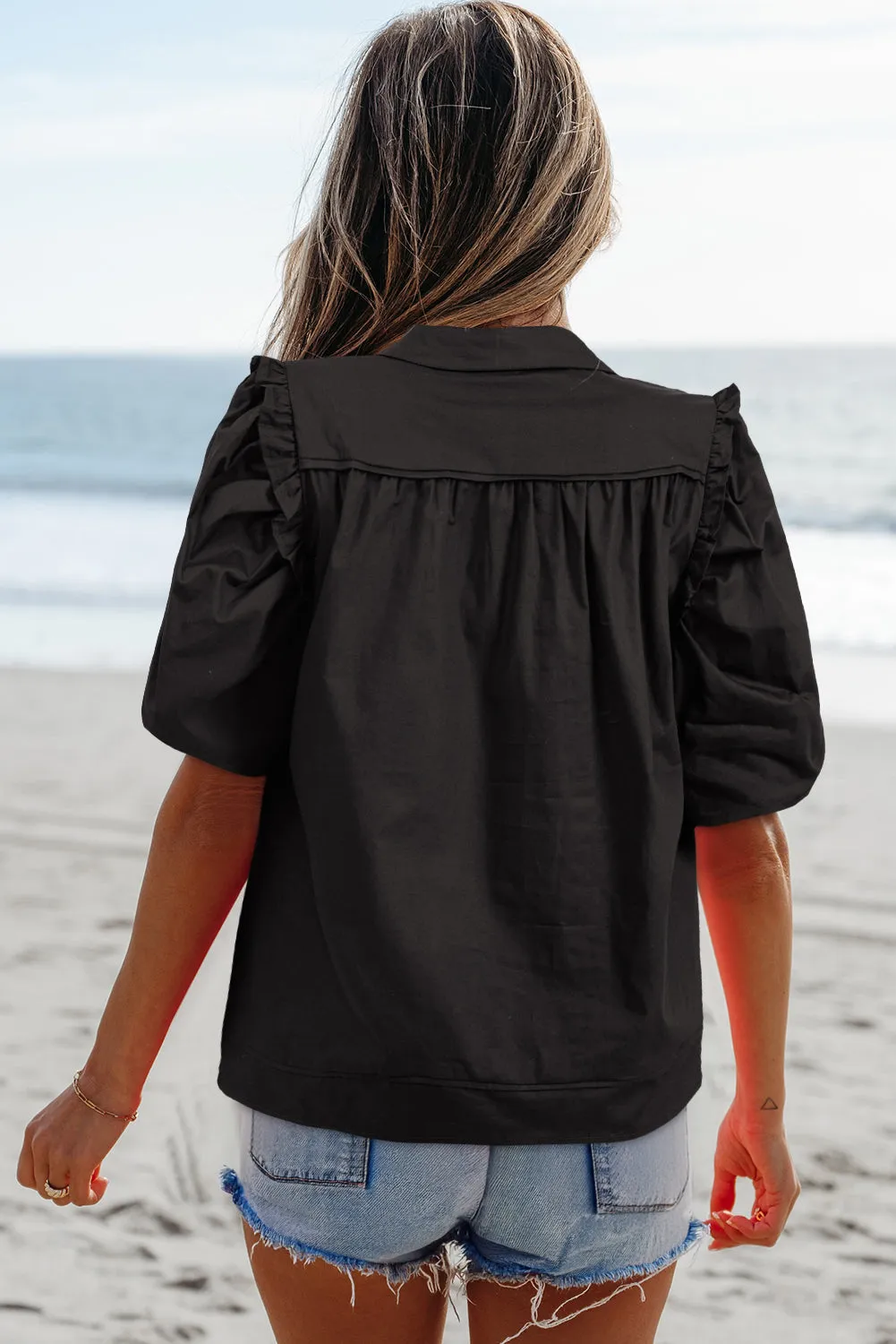 Threaded Pear Analeia Frilly Puff Sleeve Stylish Collared Shirt sold by Zulily product image thumbnail 2