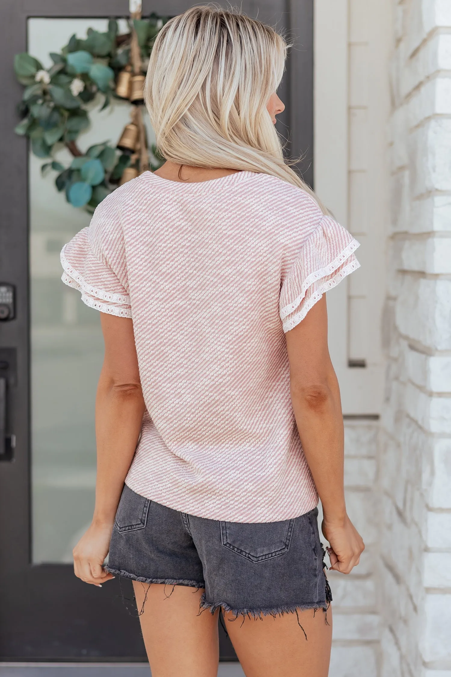 Threaded Pear Amanda Ruffled Short Sleeve Blouse sold by Zulily product image thumbnail 2