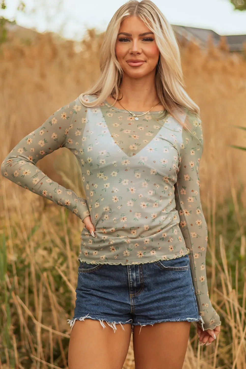 Threaded Pear Amber Vintage Floral Mesh Long Sleeve Top sold by Zulily product image thumbnail 4