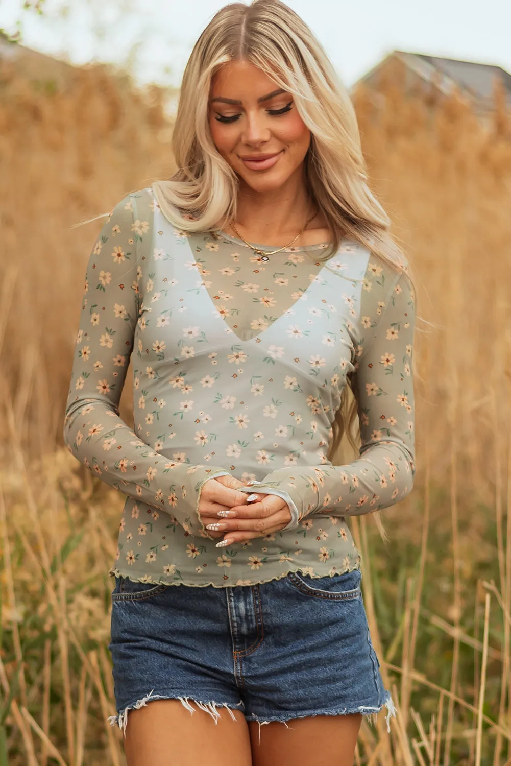 Threaded Pear Amber Vintage Floral Mesh Long Sleeve Top sold by Zulily product image thumbnail 5