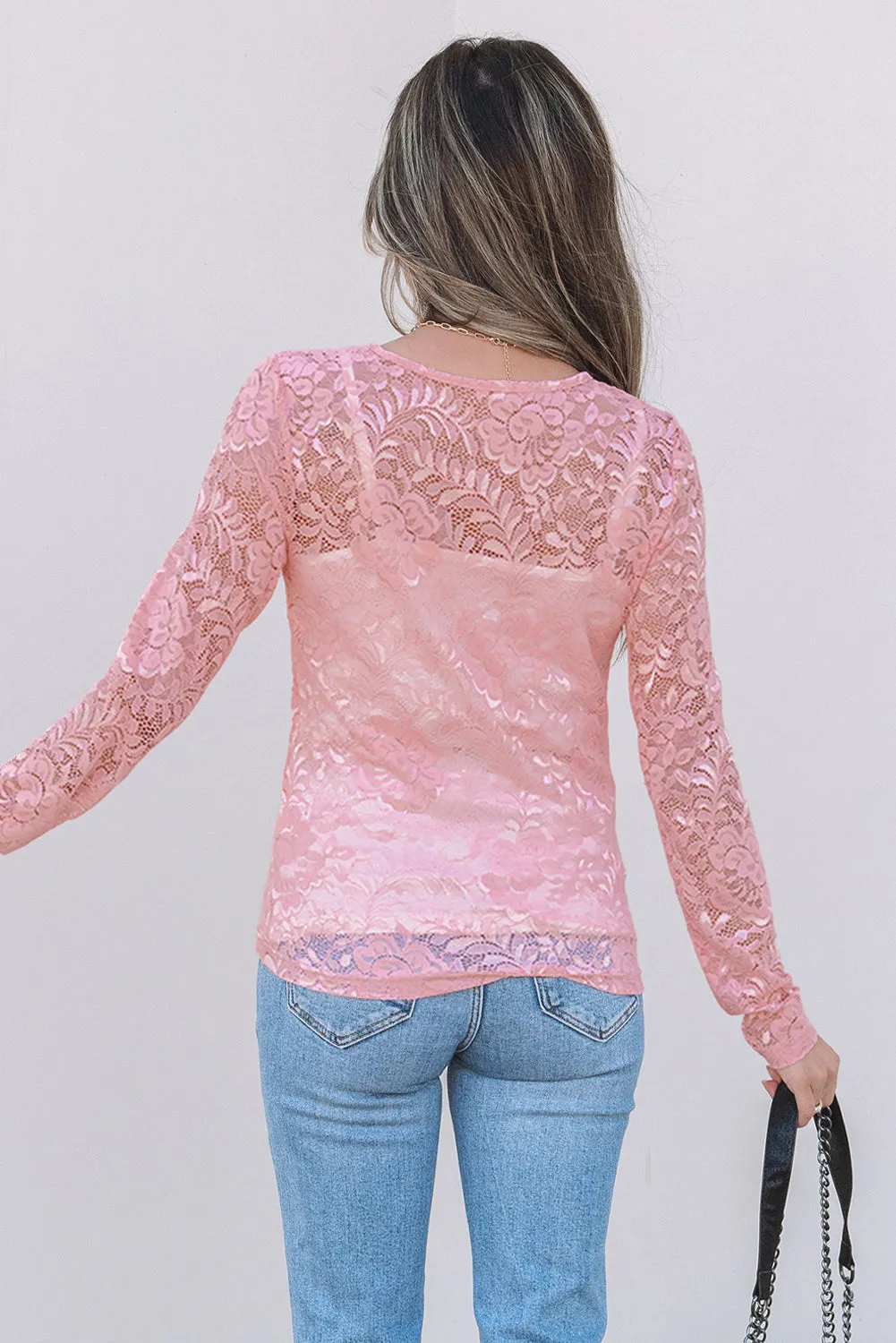 Threaded Pear Amanda Floral Lace Sheer Long Sleeve Top sold by Zulily product image thumbnail 2