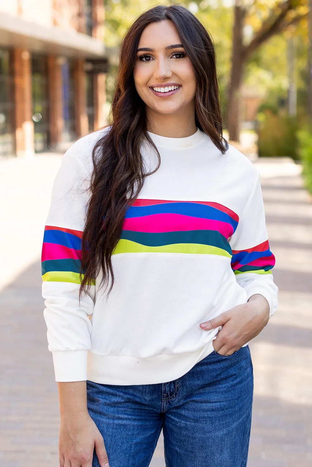 Threaded Pear Alora Striped Accent Long Sleeve Top sold by Zulily