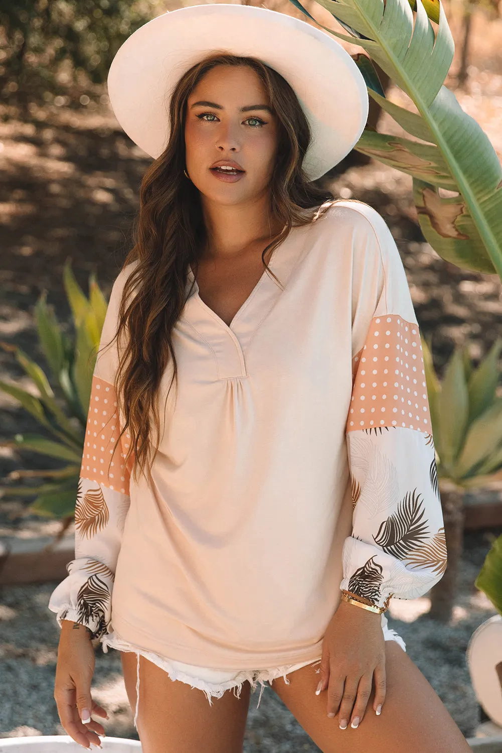 Threaded Pear Alora Palm Leaves Polka Dot Loose Blouse sold by Zulily