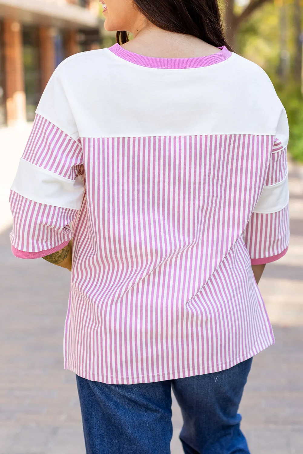 Threaded Pear Aliyah Striped Patchwork 3/4 Sleeve Casual Top sold by Zulily product image thumbnail 2