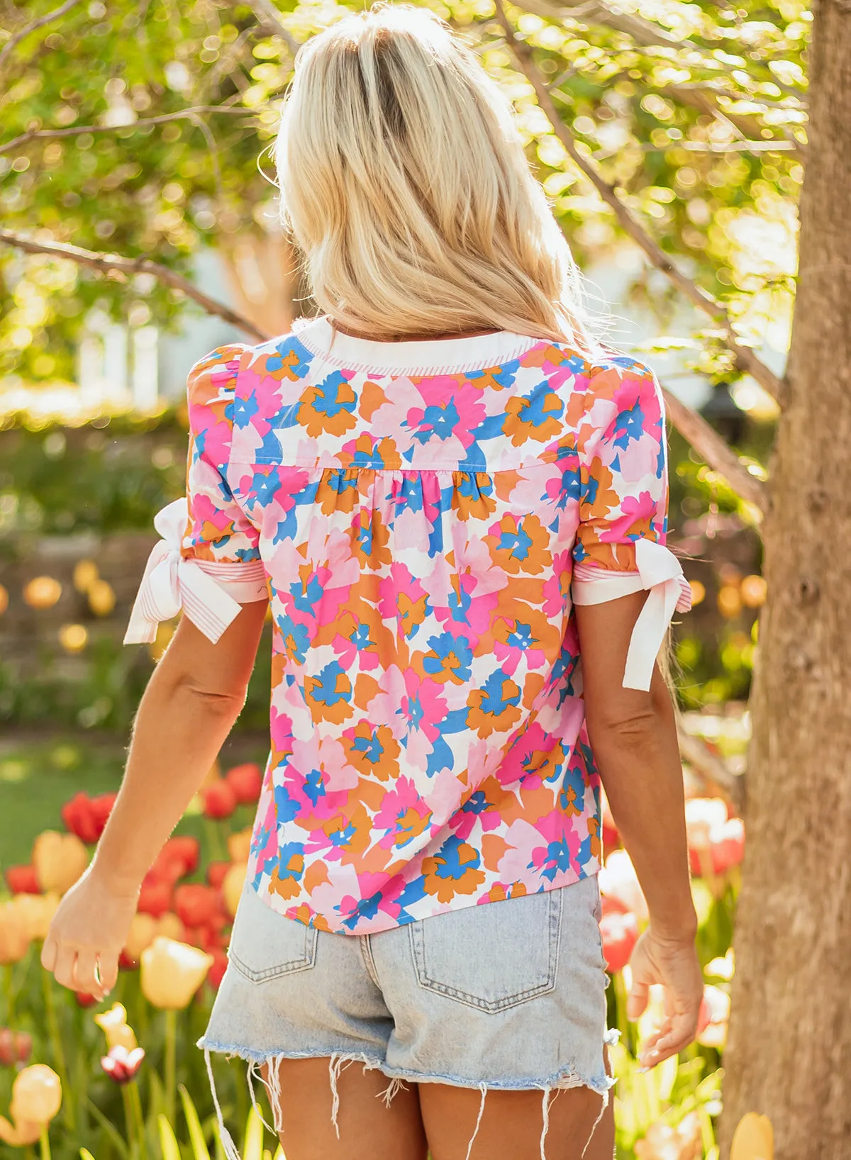 Threaded Pear Aleia Floral Knotted Short Sleeve Blouse sold by Zulily product image thumbnail 2