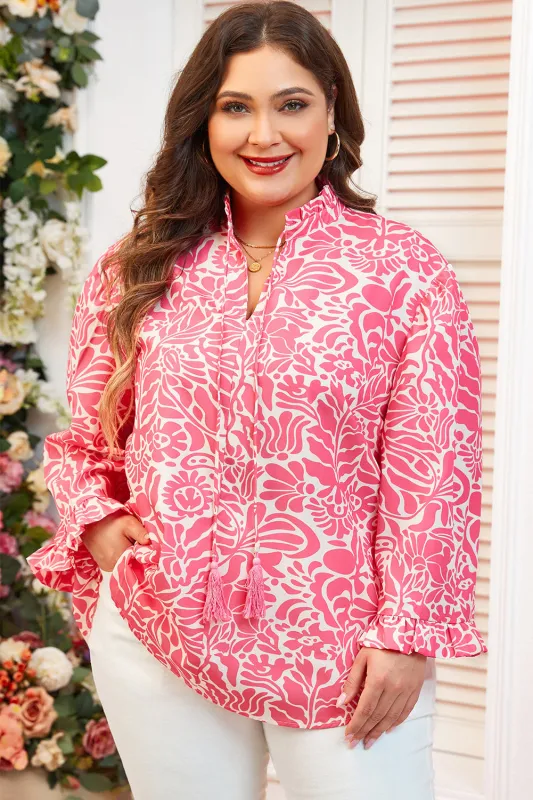 Threaded Pear Alanna Plus Size Floral Frilled Neck Top made by Threaded Pear