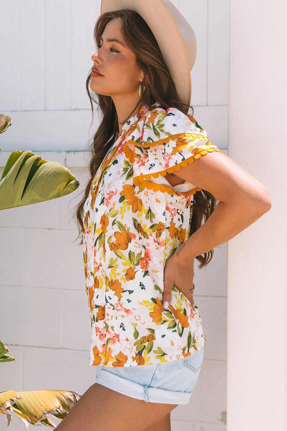 Threaded Pear Ailany Short Sleeve Floral Blouse sold by Zulily product image thumbnail 3