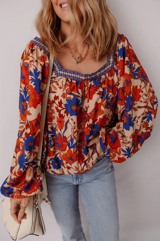 Threaded Pear Adeline Floral Print Square Neck Backless Loose Fit Blouse made by Threaded Pear