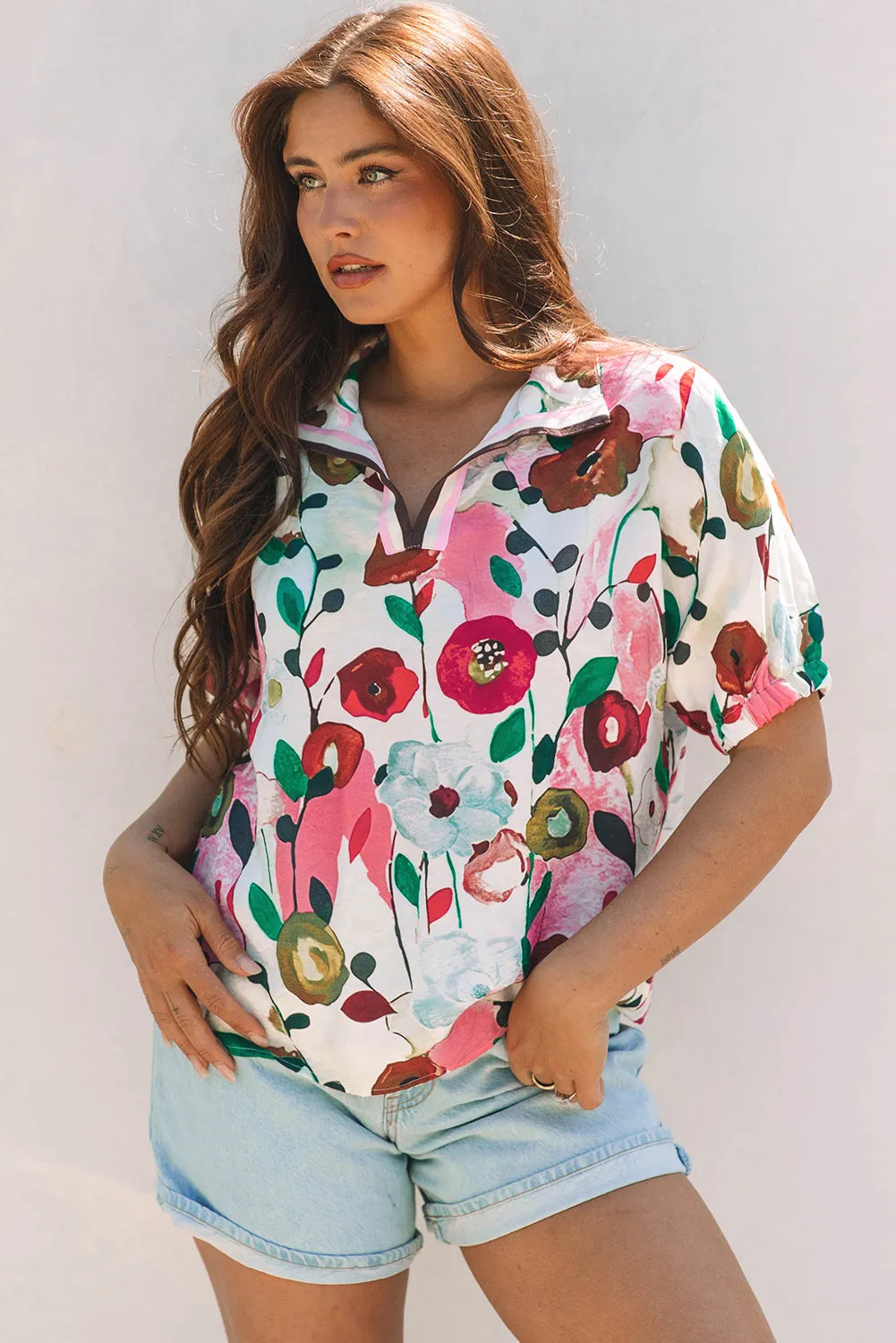 Threaded Pear Adele Floral Slit V Neck Blouse sold by Zulily product image thumbnail 4