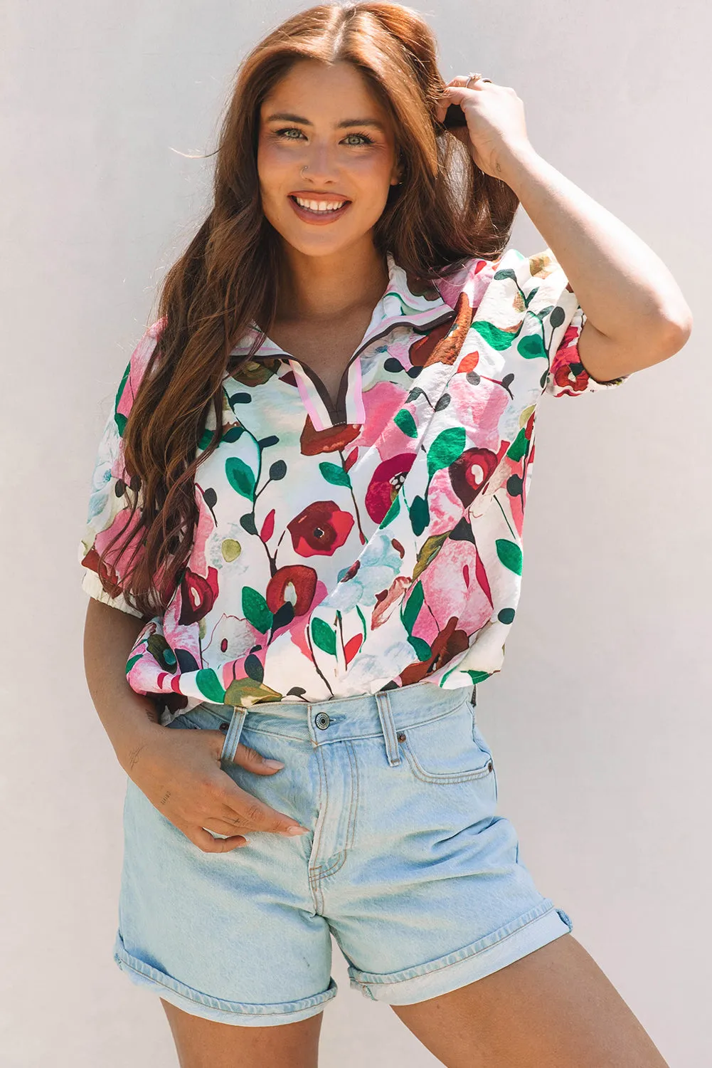 Threaded Pear Adele Floral Slit V Neck Blouse sold by Zulily product image thumbnail 5