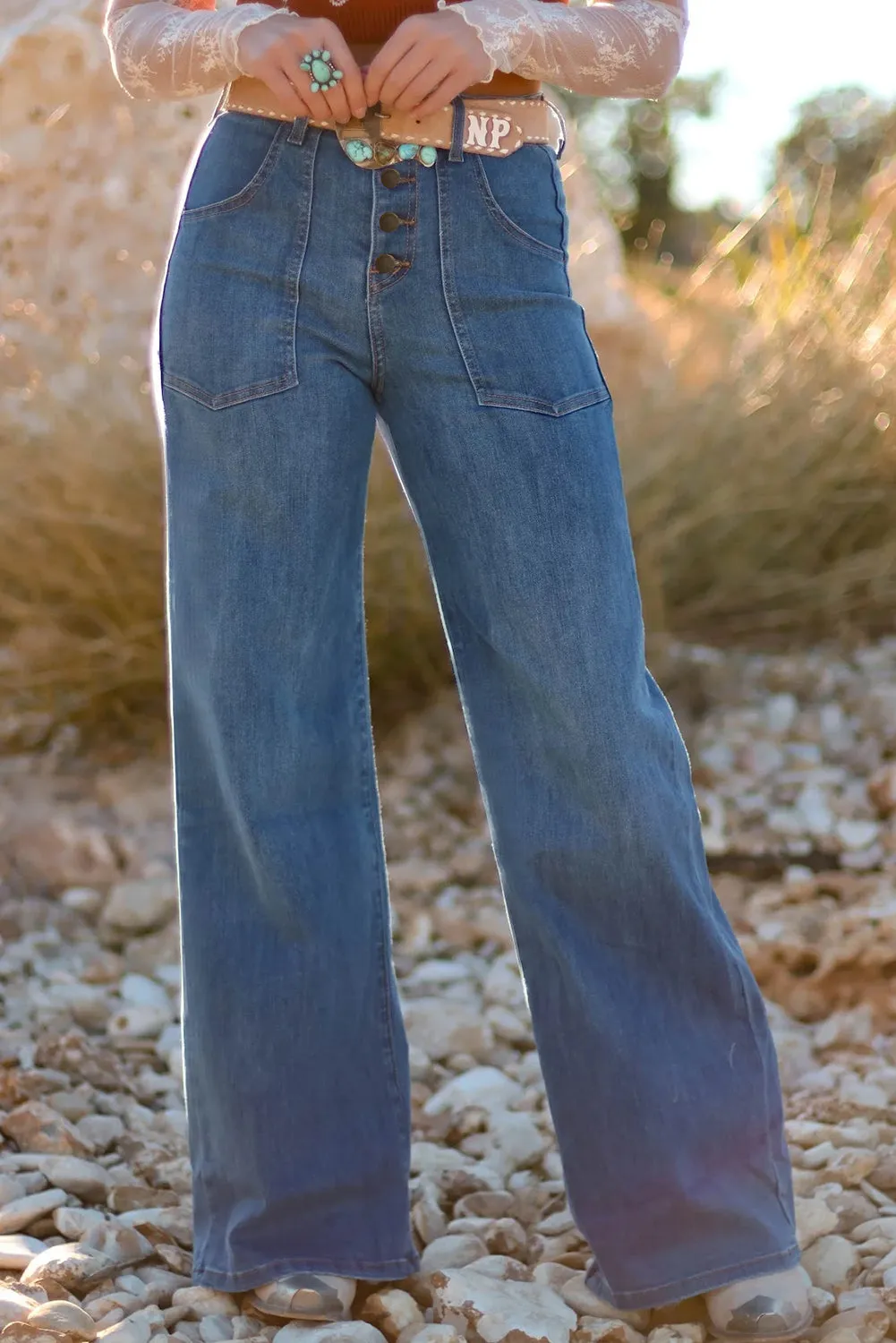 Threaded Pear Aleah Waist Wide Leg Jeans sold by Zulily