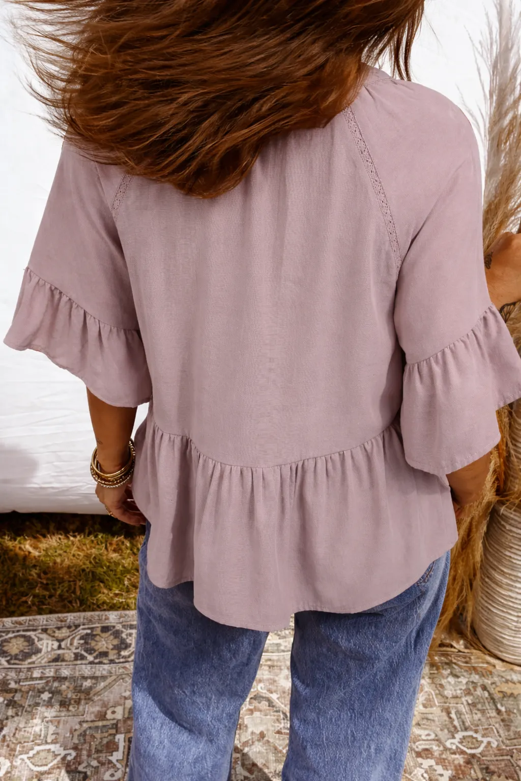 Threaded Pear Ainsley Slit Ruffled Loose Blouse sold by Zulily product image thumbnail 2