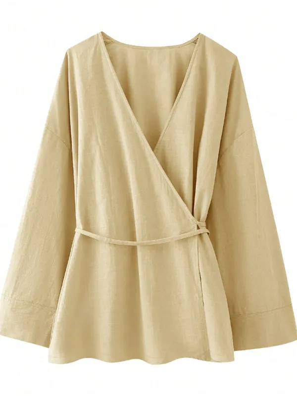 Chic YC Women's Wrap V-Neck Tie Waist Blouse made by Zulily