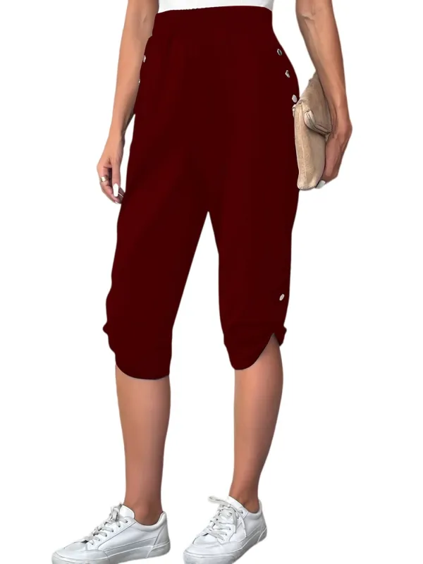 Chic YC Women's Elastic Waist Capri Pants with Pockets made by Zulily