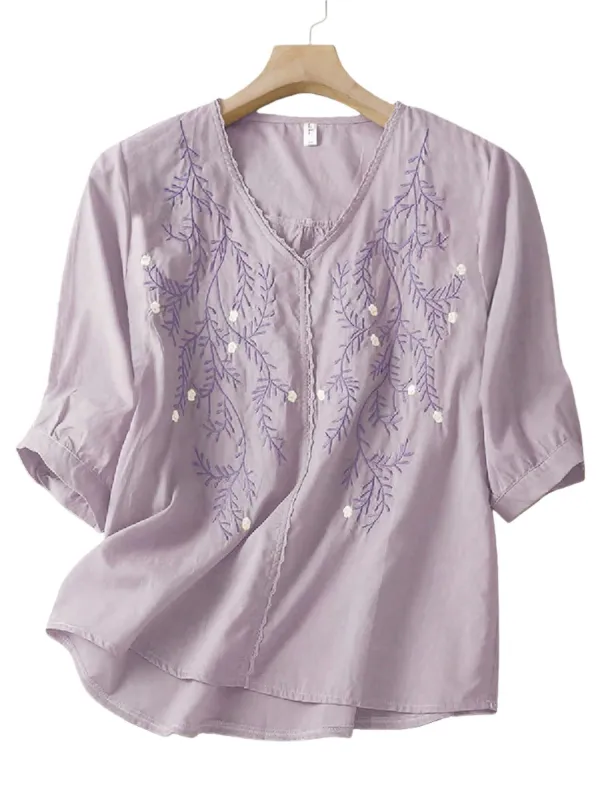 Chic YC Women's Pleated V-Neck Blouse Spring Summer Casual Half-Sleeve Flowy Top made by Zulily