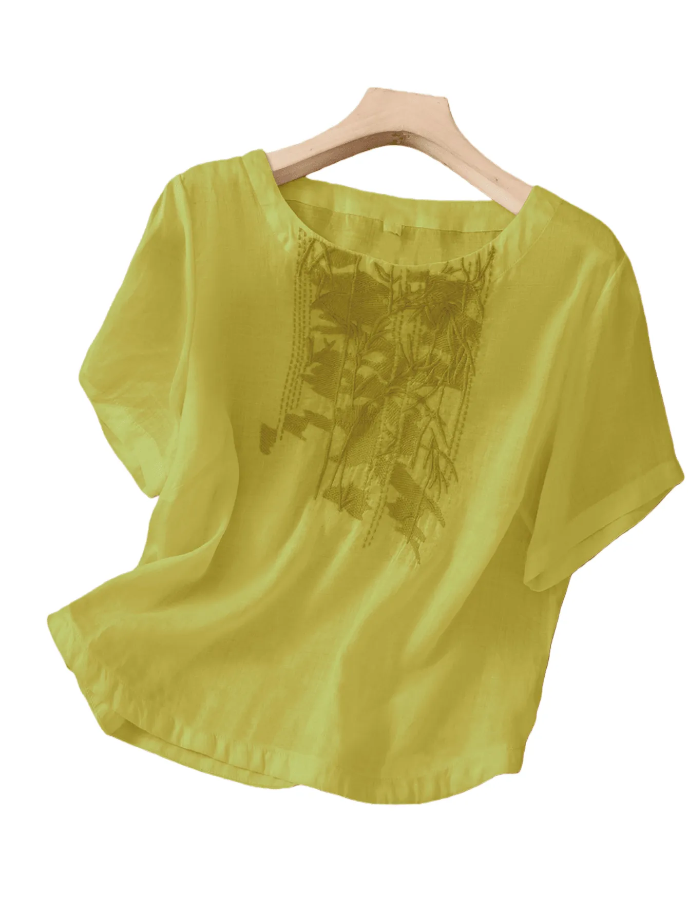 Chic YC Women's Embroidered Blouse Spring Summer Casual Short-Sleeve Top Large Yellow sold by Zulily
