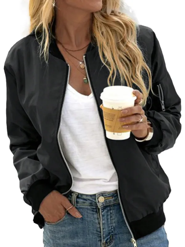 Chic YC Women's Baseball Collar Zipper Jacket made by Zulily