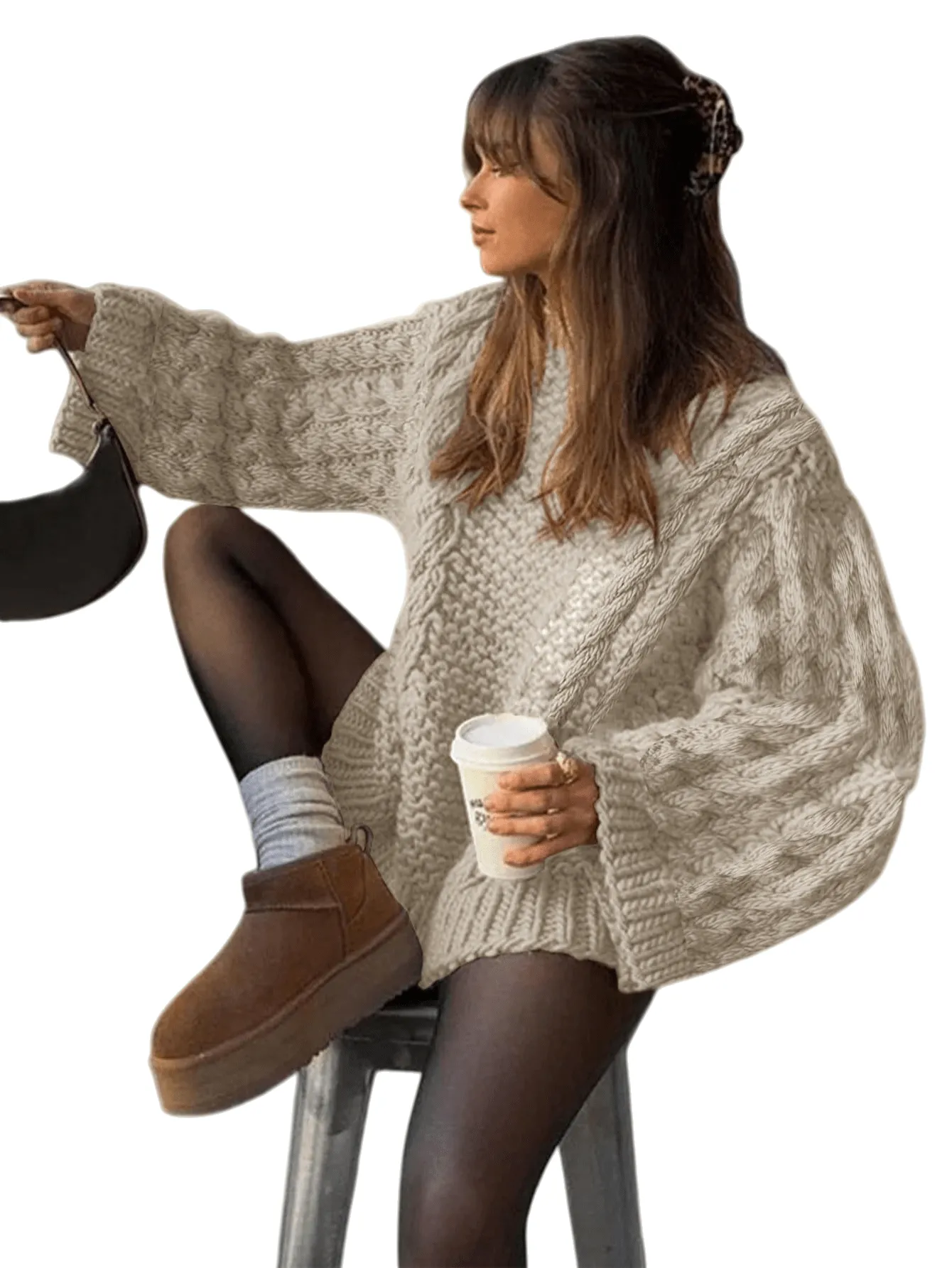 Chic YC Women's Sweater Oversized Cable Knit Chunky Long Sleeve sold by Zulily product image thumbnail 3