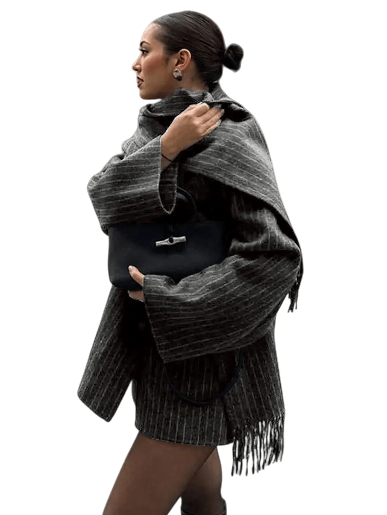 Chic YC Women's Long Sleeve Striped Coat with Tassel Scarf sold by Zulily product image thumbnail 3