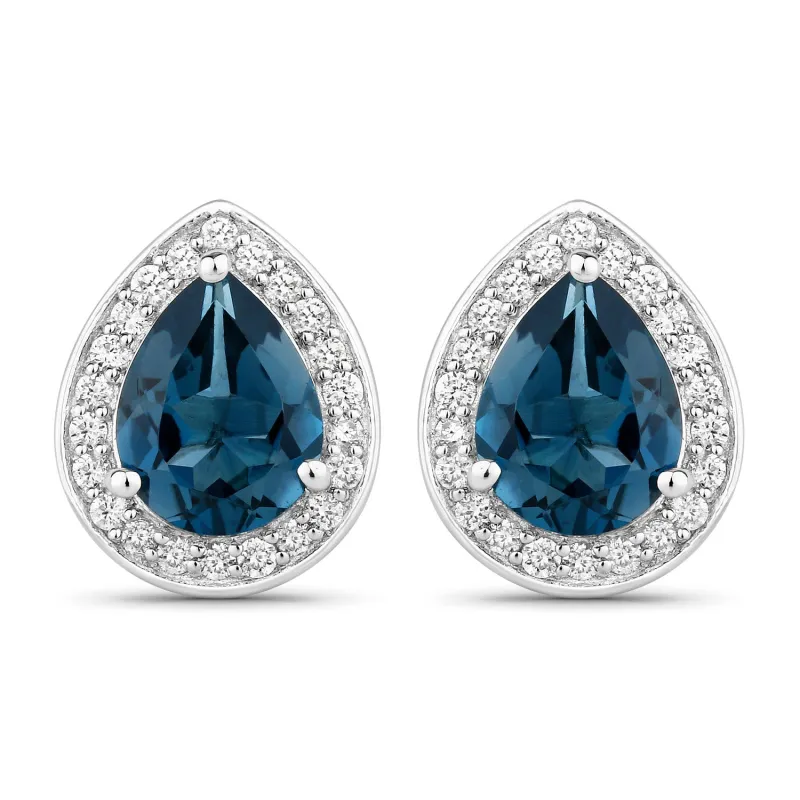 Genuine London Blue Topaz and Lab Diamond Silver Halo Earrings made by Zulily