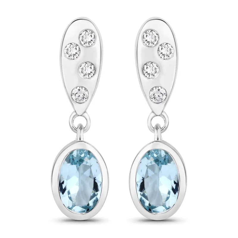 Genuine Aquamarine Lab Diamond Silver Dangle Earrings made by Zulily